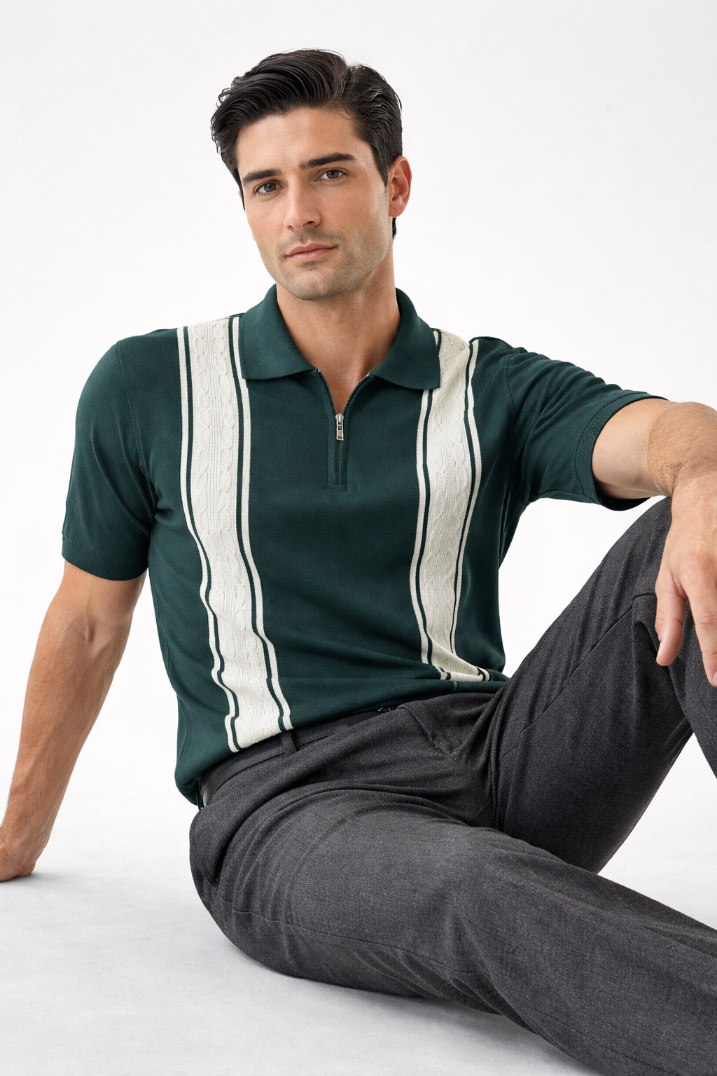 Men's Vertical Stripe Knitted Polo t Shirt
